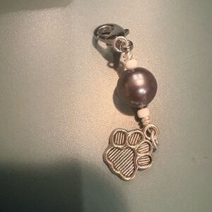Silver Paw Charm zipper pull with Purple Bead